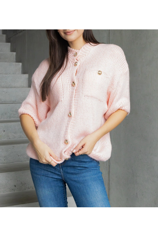 Dámský růžový svetr s krátkým rukávem...