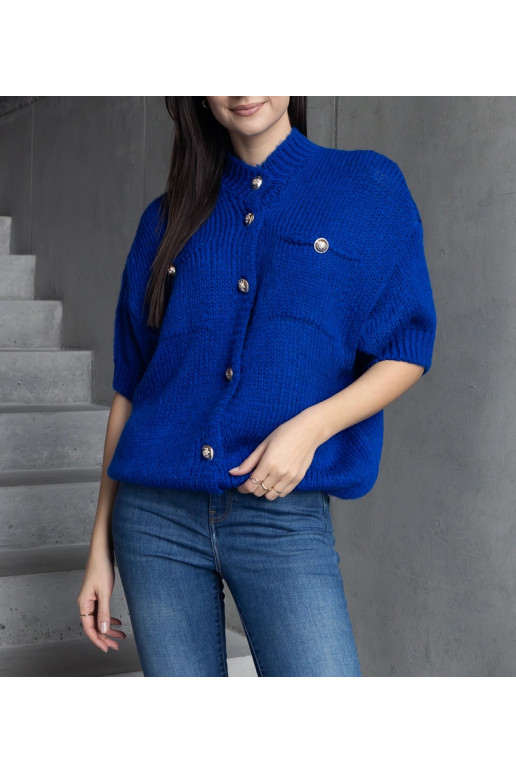 Dámský modrý svetr s krátkým rukávem...