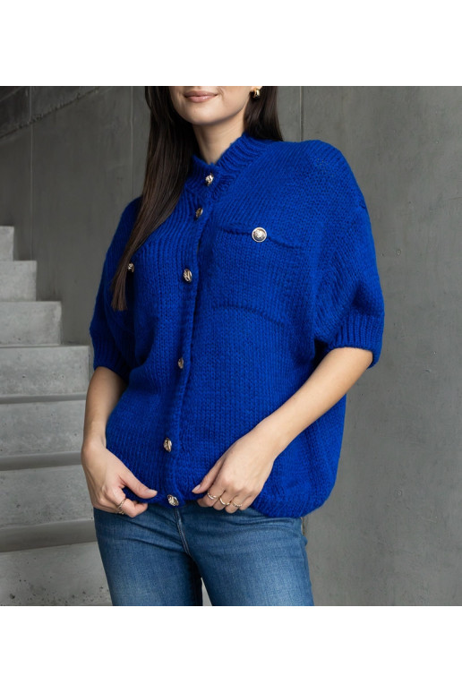 Dámský modrý svetr s krátkým rukávem...