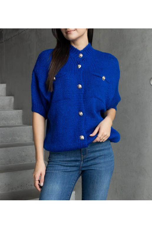 Dámský modrý svetr s krátkým rukávem...