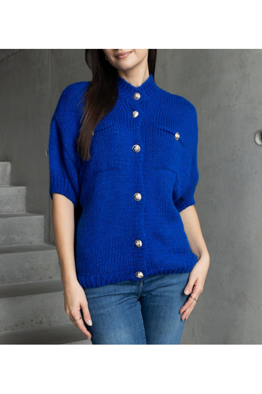 Dámský modrý svetr s krátkým rukávem...