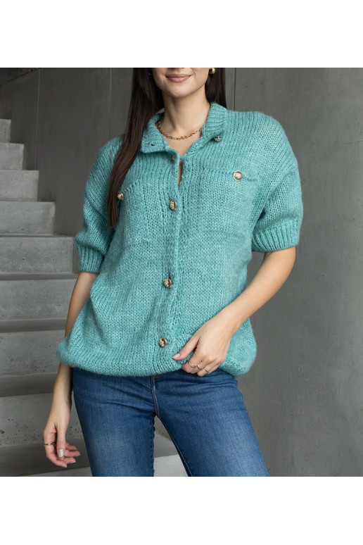 Dámský mint svetr s krátkým rukávem a...