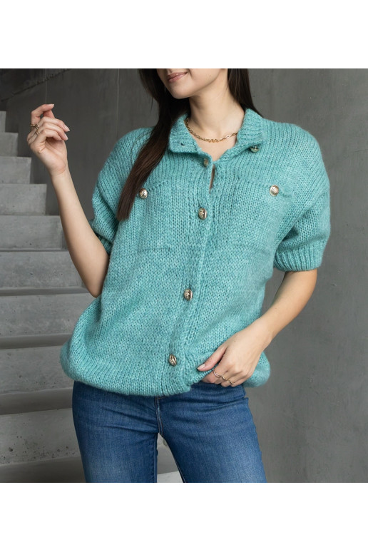 Dámský mint svetr s krátkým rukávem a...