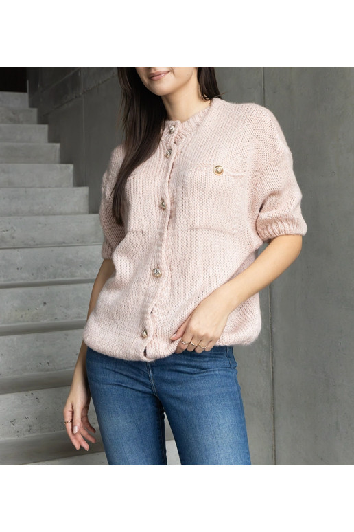 Dámský růžový svetr s krátkým rukávem...