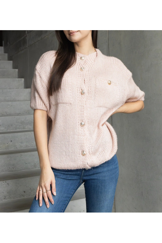 Dámský růžový svetr s krátkým rukávem...