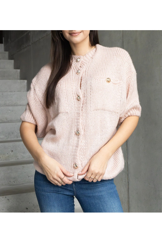 Dámský růžový svetr s krátkým rukávem...