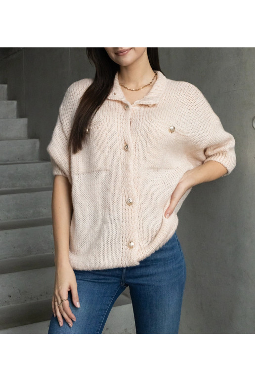 Dámský růžový svetr s krátkým rukávem...