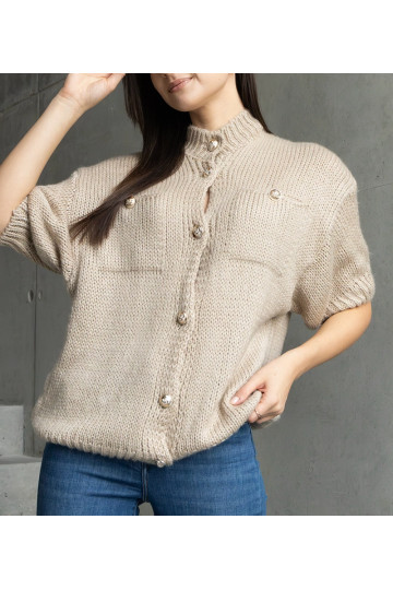 Tmavě béžový dámský svetr s...