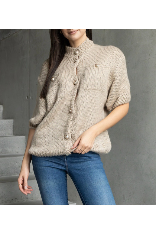 Tmavě béžový dámský svetr s krátkým...