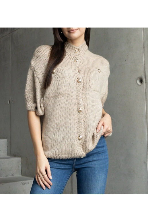 Tmavě béžový dámský svetr s krátkým...