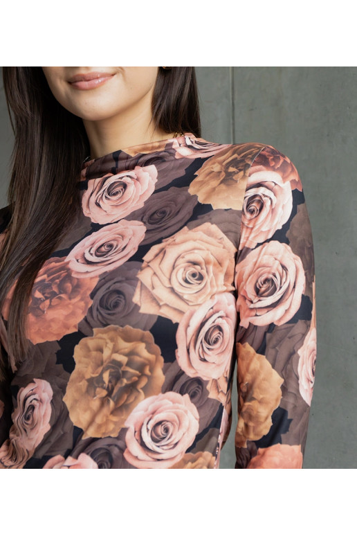 Tmavě béžová halenka zdobená potiskem...