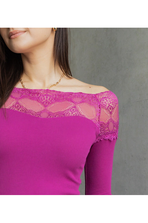 Růžová španělská halenka s krajkovou...