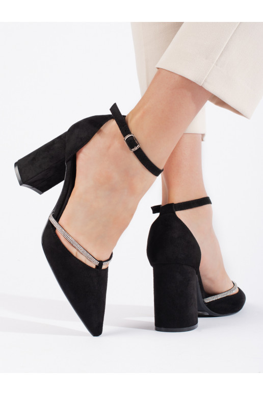 Semišové lodičky na sloupkovém podpatku černé