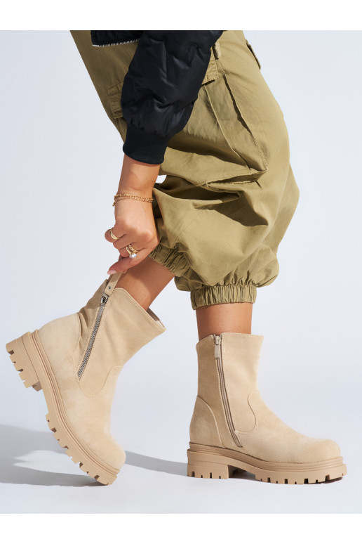 Béžové dámské kotníkové boty s ozdobným zipem