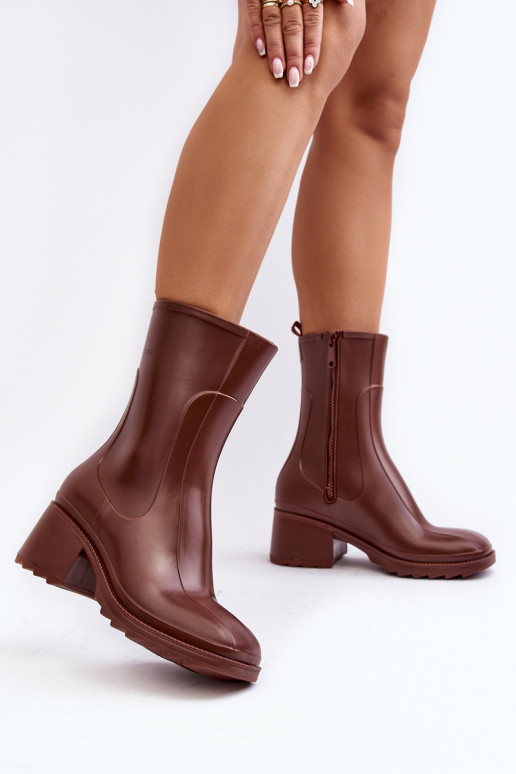 matný gumové holínky Dřeváky s podpatky hnědá Bertaida  matný gumové holínky Dřeváky s podpatky hnědá Bertaida