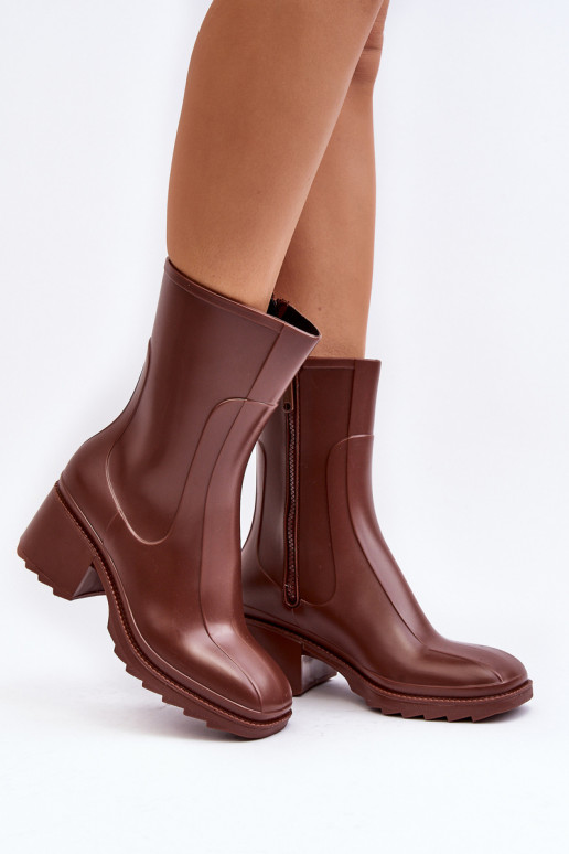 matný gumové holínky Dřeváky s podpatky hnědá Bertaida  matný gumové holínky Dřeváky s podpatky hnědá Bertaida