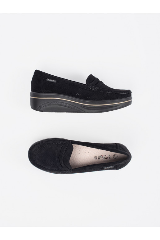 Černé mokasíny s masivním podpatkem Černé mokasíny s masivním podpatkem