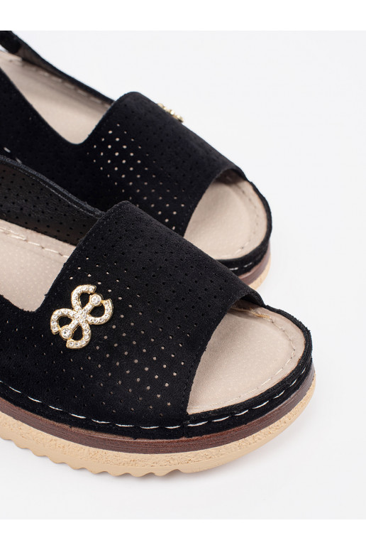 s ažurovými prvky miękkie sandály Černé