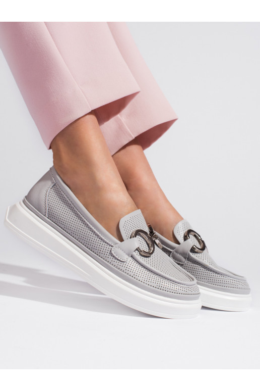 Šedé dírkované dámské mokasíny