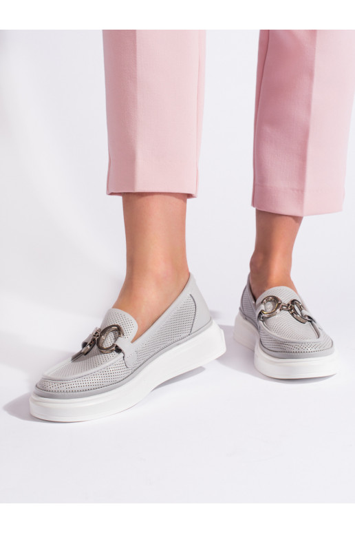 Šedé dírkované dámské mokasíny