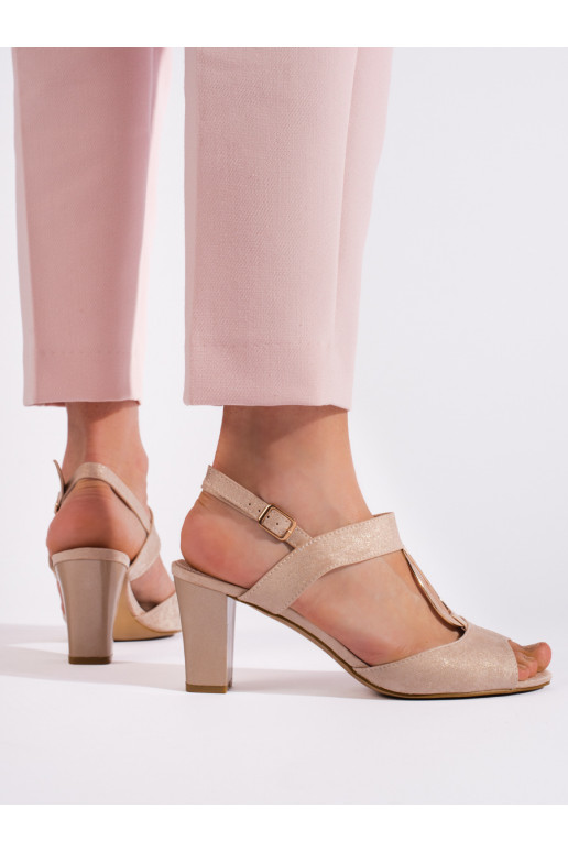 Zlaté dámské sandály na sloupkovém podpatku