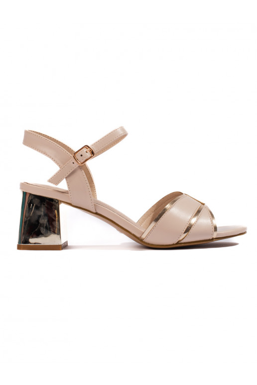 Dámské sandály na sloupkovém podpatku bílo-zlaté