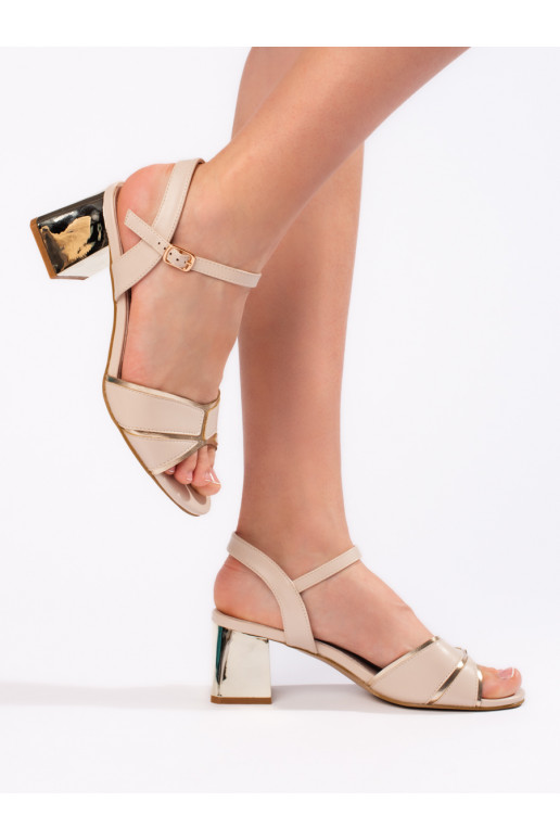 Dámské sandály na sloupkovém podpatku bílo-zlaté