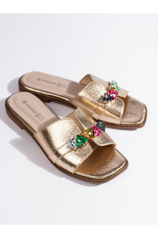 Zlaté dámské pantofle s ozdobnými kamínky