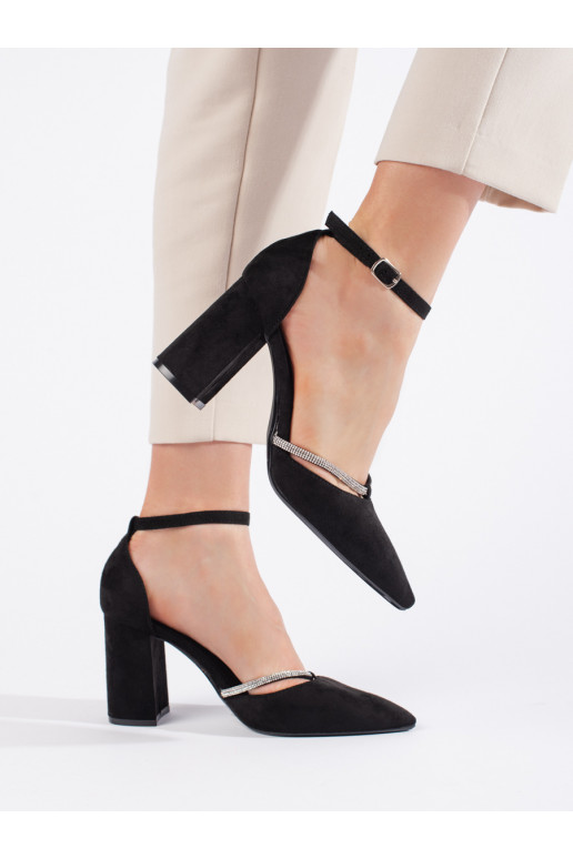 Semišové lodičky na sloupkovém podpatku černé
