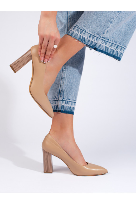 Béžové dámské lodičky Sergio Leone s ozdobným podpatkem