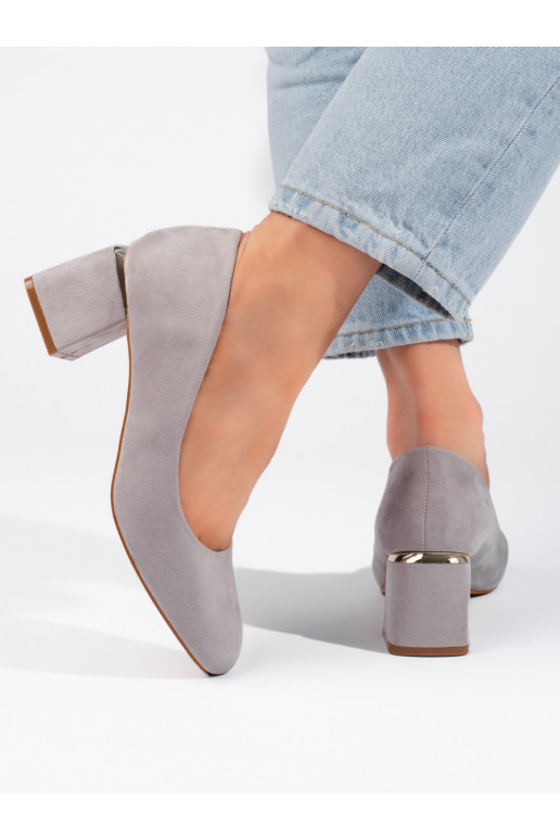 Šedé semišové lodičky na podpatku