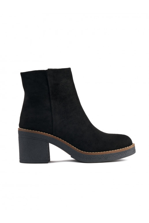 Černé dámské kotníkové boty na sloupkovém podpatku