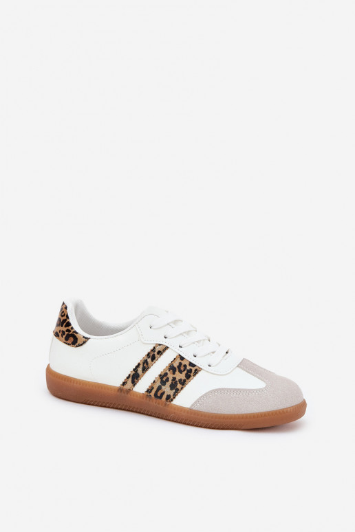Tenisky  z ekologické kůže se vzory leopardí kožešiny bílé Nonalorin  Tenisky  z ekologické kůže se vzory leopardí kožešiny bílé Nonalorin