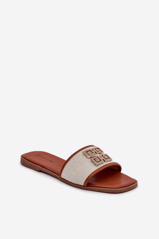 Elegantní styl Dámské pantofle s ornamenty s širokými podpatky hnědáLovehia Elegantní styl Dámské pantofle s ornamenty s širokými podpatky hnědáLovehia