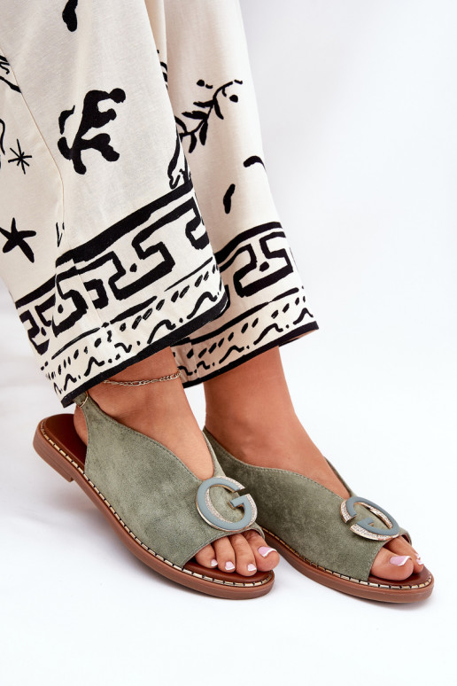 Ploché sandály s ornamenty zelené Haliones