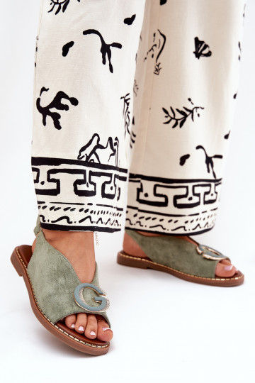 Ploché sandály s ornamenty zelené Haliones 2