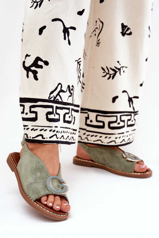 Ploché sandály s ornamenty zelené Haliones