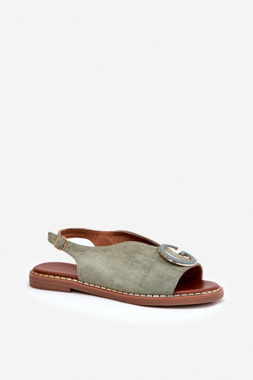 Ploché sandály s ornamenty zelené Haliones