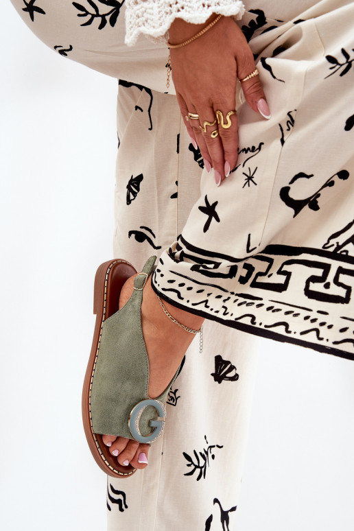 Ploché sandály s ornamenty zelené Haliones