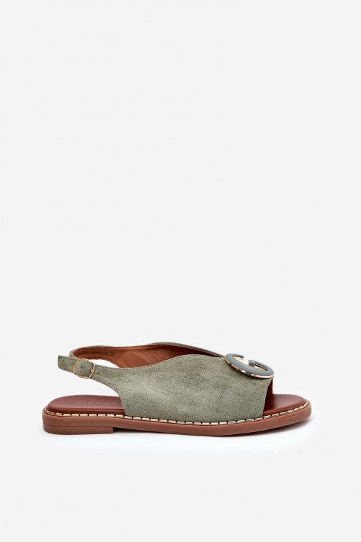 Ploché sandály s ornamenty zelené Haliones