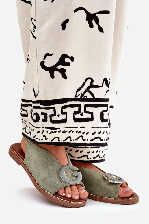 Ploché sandály s ornamenty zelené Haliones