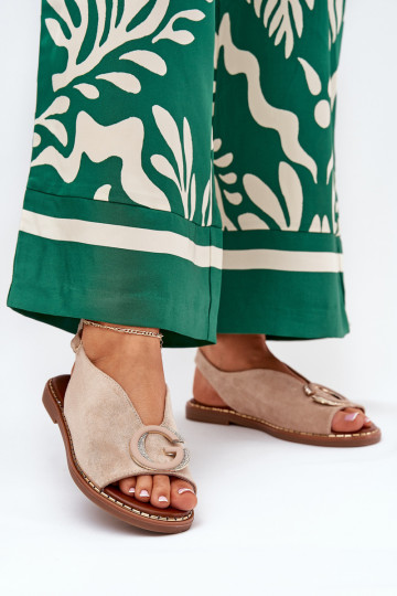 Ploché sandály s ornamenty béžové Haliones 2