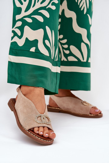 Dámské sandály s ornamenty s širokými podpatky z eko semišeowe béžové Ralisses