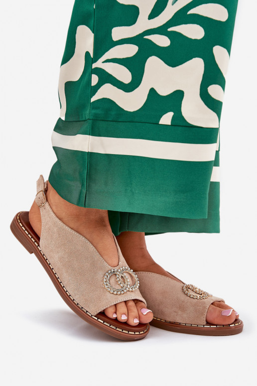 Dámské sandály s ornamenty s širokými podpatky z eko semišeowe béžové Ralisses