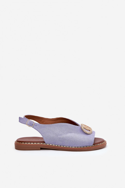 Dámské sandály s ornamenty s širokými podpatky z eko semišeowe modrá Ralisses