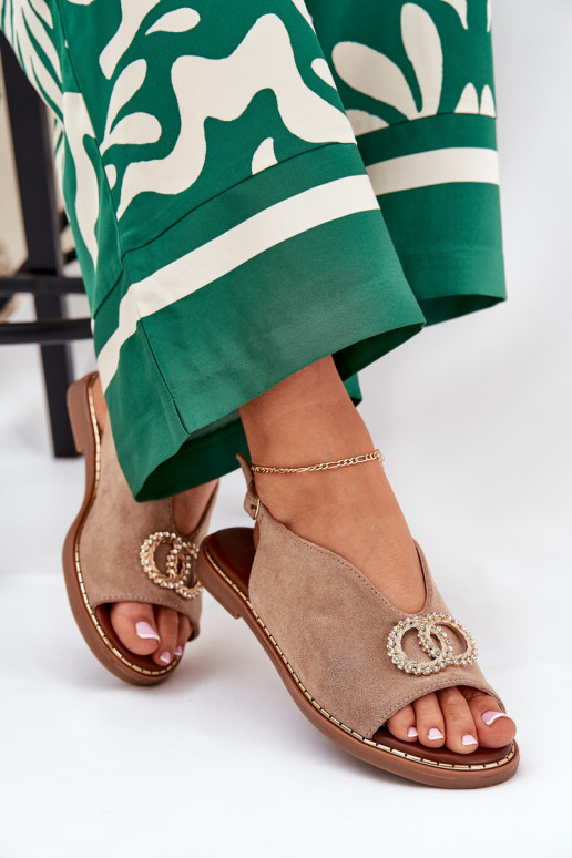 Dámské sandály s ornamenty s širokými podpatky z eko semišeowe béžové Ralisses