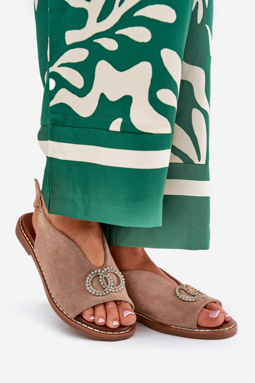 Dámské sandály s ornamenty s širokými podpatky z eko semišeowe béžové Ralisses