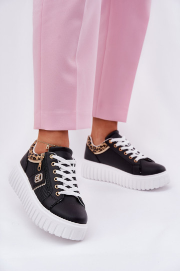 tenisky  s platformou z ekologické kůže se vzory leopardí kožešiny Černé Velionna 2