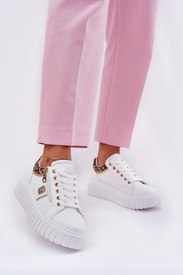 tenisky  s platformou z ekologické kůže se vzory leopardí kožešiny bílé Velionna