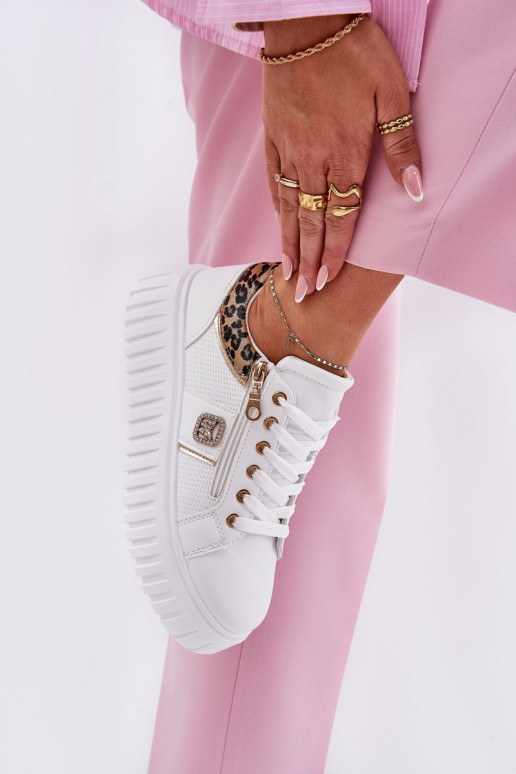 tenisky  s platformou z ekologické kůže se vzory leopardí kožešiny bílé Velionna